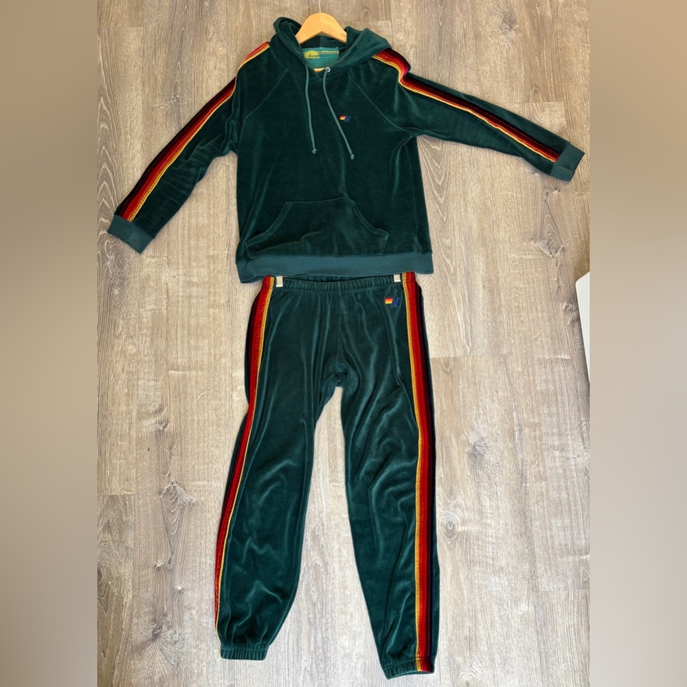 Aviator Nation Teal Velour Set with Stripes - Picture 3 of 5